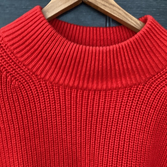 COS Reddy Orange Shaker Knit Drop Shoulder Wool & Cotton Sweater size Large - Picture 3 of 7